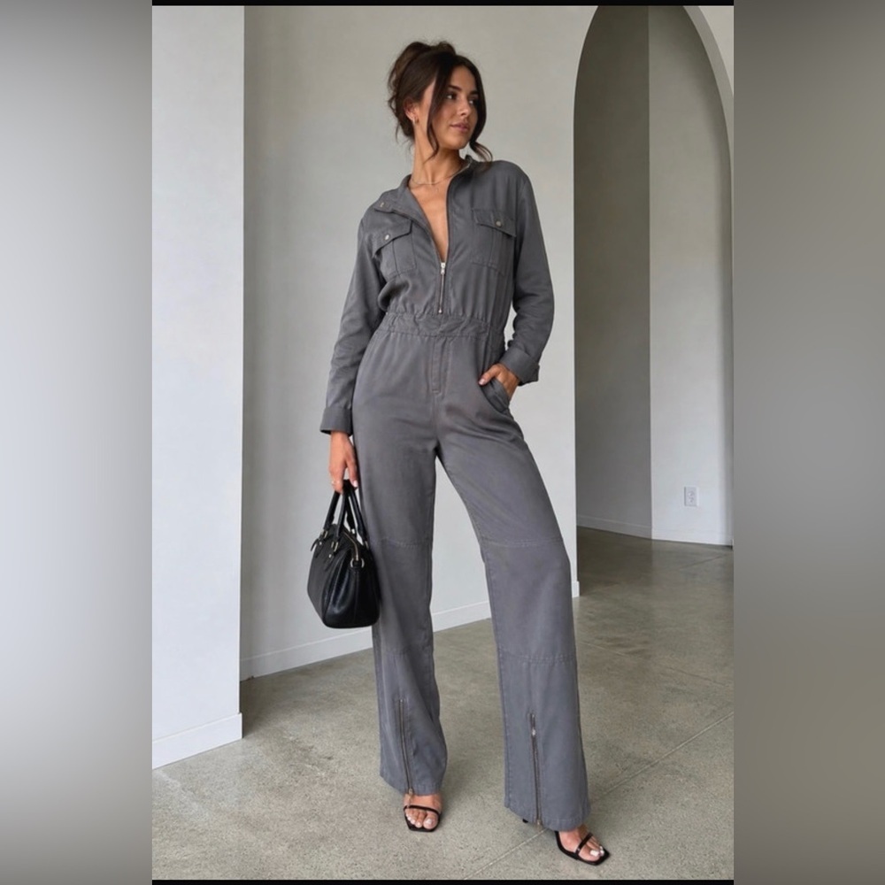 Marciano Women’s Long Sleeve Jumpsuit – Size M – Gray Utility Style